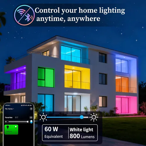 Vista 7 de Bombillas LED inteligentes Meliya, cambio de color regulable y temporización, WiFi y Bluetooth inteligentes, compatibles con Alexa y Google