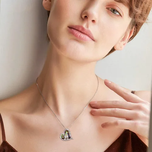 Vista 6 de TANGPOET Sea TurtleDolphinMermaidPenguin Necklace Sterling Silver Heart Moonstone Pendant Necklace Ocean Animals Jewelry Mothers Day Birthday Gifts