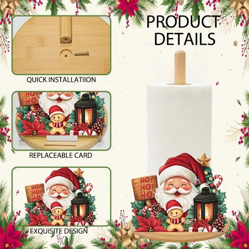 Vista 7 de Portarrollos de Papel de Bambú con Conjunto de 11 Letreros Intercambiables de Días Festivos, Decoración Rústica de Cocina Soporte de Encimera