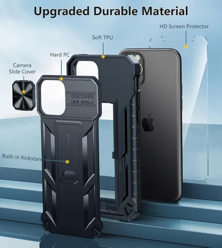 Vista 5 de FNTCASE for iPhone 11-Pro Phone Case: Military Grade Drop Proof Mobile Cover with Kickstand & Slide Rugged Shockproof Bumper Heavy Duty Protector