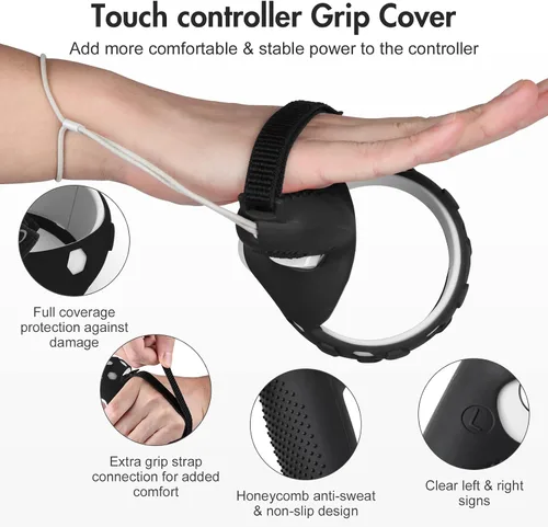 Vista 4 de AMLINK VR Silicone Cover Accessories for Oculus Quest 2, VR Shell Cover Protective, Silicone Face Cover, Adjustable Strap Controller Grip Cover and