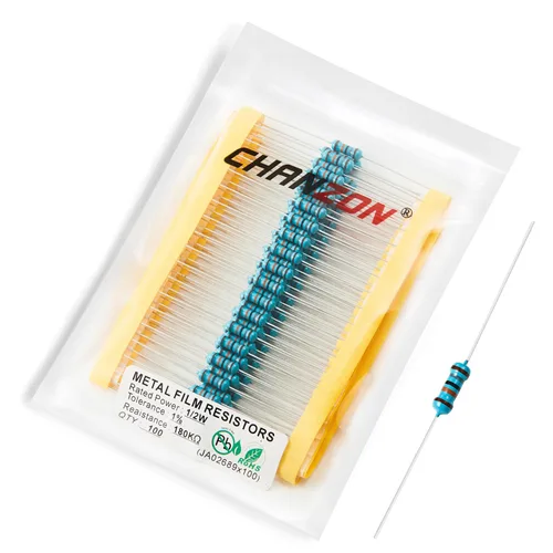 Vista 33 de Chanzon 100pcs 1/2W (0.5W) 1 Ω ohmios Resistencia fija de película metálica 0.01 ±1% Tolerancia 1R MF Orificio pasante Resistencias limitadoras