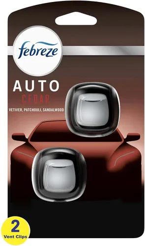 Vista 5 de Febreze Ambientador de coche con clip de ventilación, eliminador de olores, aroma ámbar automático, 2 clips