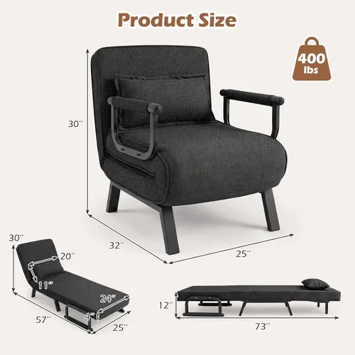Vista 9 de MAT EXPERT Silla convertible con almohada, silla plegable moderna 4 en 1 con respaldo ajustable de 6 niveles, sofá cama individual cómodo para sala