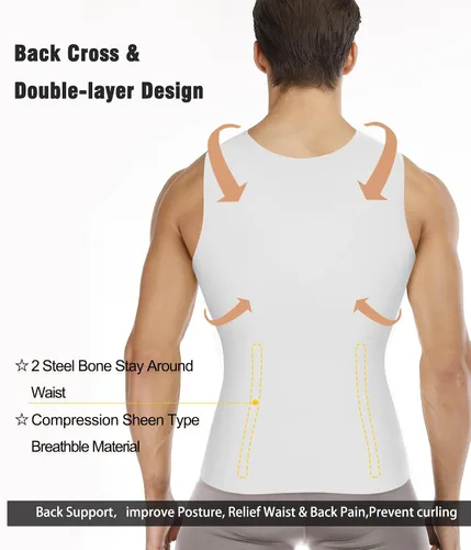 Vista 2 de Irisnaya Camiseta de compresión para hombre, adelgazante, chaleco moldeador de cintura, entrenamiento de cintura, camisetas sin mangas de apoyo