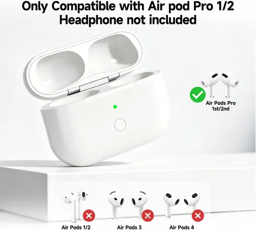 Vista 7 de Funda de carga de auriculares inalámbricos de repuesto para Airpods Pro 1 y 2, compatible con Airpod Pro de 1ª y 2ª generación con puerto de carga