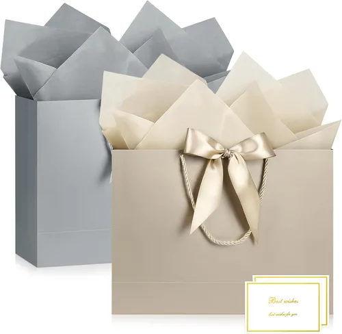 Vista 31 de JMANNI 12 bolsas de regalo de papel de boda con asa, bolsas medianas de regalo de agradecimiento de 13 pulgadas con lazo de cinta, regalos