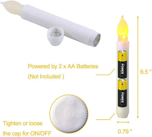 Vista 6 de 12 velas cónicas LED sin llama, candelabros operados con pilas con llama parpadeante blanca cálida, 0.79 x 6.5 pulgadas, velas flotantes falsas sin