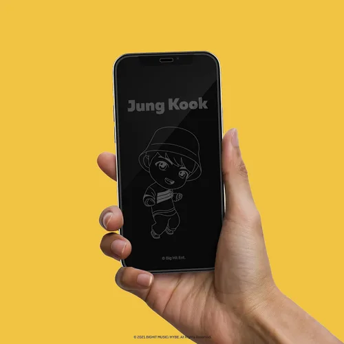 Vista 2 de iFace TinyTAN inspirado en BTS Protector de pantalla de vidrio templado de borde redondo diseñado para iPhone 12 Pro Max (Jung Kook)