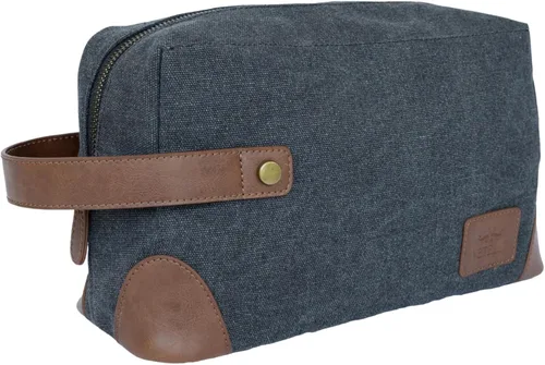 Vista 2 de Vetelli Bolsas de aseo de lona vintage, viaje con estilo, kits de lona impermeable Dopp, duraderas (Marco), Gris oscuro, Neceser