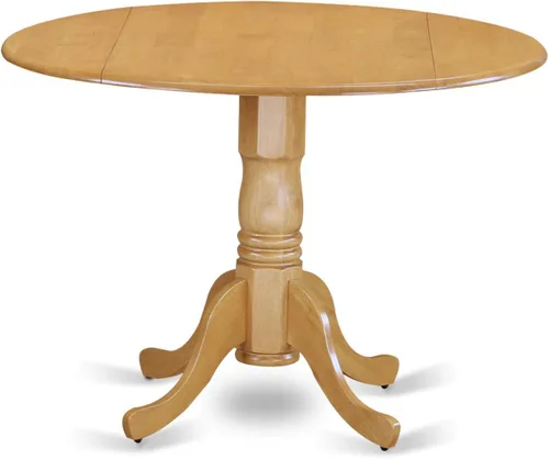 Vista 2 de East West Furniture DLIN3-OAK-W Juego de mesa de comedor de 3 piezas para espacios pequeños contiene una mesa de comedor redonda con gotas y 2