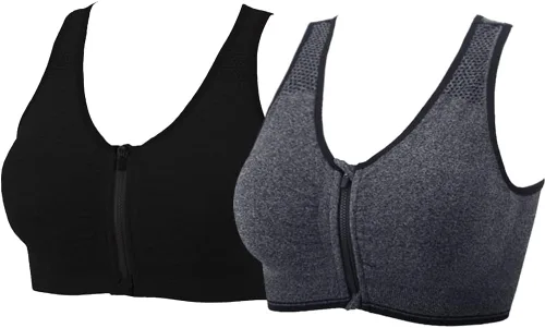 Vista 24 de Medium Support and Removable Pad Tank Top Racerback Post Surgery Sports Bras for Women Albaricoque/Negro/Gris