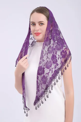 Vista 2 de Velo de encaje Triángulo Mantilla velo Mantón o Bufanda Latina Masa Cabeza Cubierta con Flecos Encaje