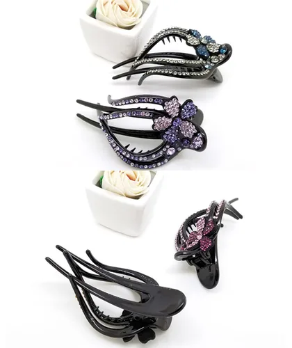 Vista 7 de 2 pinzas para el cabello con diamantes de imitación en forma de corazón, pasadores de cola de caballo con diseño decorativo (flor de lum -C)