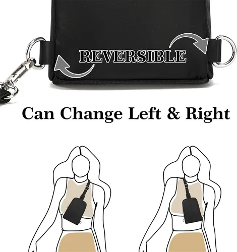 Vista 3 de Pequeña bolsa cruzada, cangurera, elegante bolsa cruzada para viajes esenciales, regalos para mujeres, Nailon-Negro, Bolso bandolera