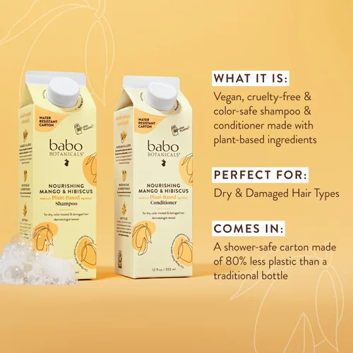 Vista 5 de Babo Botanicals - Acondicionador nutritivo de mango e hibisco, para cabello seco, dañado y tratado con color, hidrata y suaviza, cartón resistente