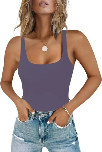 Vista 12 de Chunpin - Body sin mangas con cuello cuadrado para mujer, traje de leotardo, tanga, conjuntos de body A-Negro