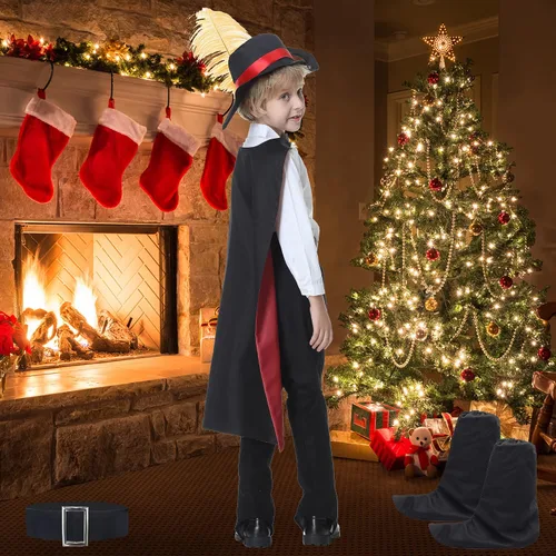 Vista 4 de Lydoesy Kids Puss Costume Cosplay Outfits Cat Boots Cape with Hat Tail Belt Boot Covers for Boys Girls Halloween