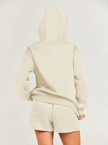 Vista 5 de ANRABESS Conjunto de 2 piezas para mujer, sudadera corta con cordón y capucha de gran tamaño, conjunto a juego