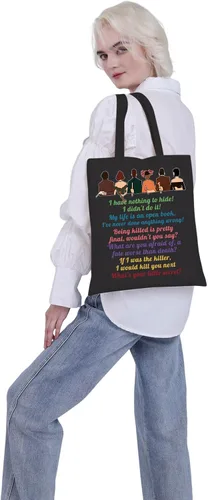 Vista 5 de VAMSII Clue the Movie Tote bag Murder Mystery Shoulder Bag Mrs. White Quote Bolsa de compras de comestibles Bolso secreto negro