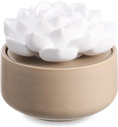 Vista 7 de Honeydak 1 pieza Difusor de cerámica de flores hecho a mano, difusor de aceite esencial pasivo de porcelana blanca con base, decoración decorativa