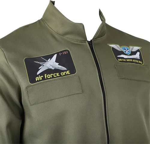 Vista 4 de Disfraz de hombre para adultos, traje de vuelo para hombre, traje de piloto, disfraz espacial, overol verde, forro polar verde con licencia