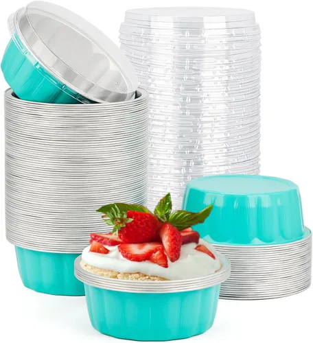 Vista 87 de Beasea Disposable Ramekins with Lids, 50 Pack 8oz 235ml Aluminum Foil Baking Cups with Lids, Aluminum Creme Brulee Ramekins Muffin Cupcake Pudding