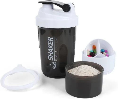 Vista 9 de Botella agitadora - Taza agitadora de proteínas con compartimentos de almacenamiento - Botellas de batido para entrenamiento a prueba de fugas