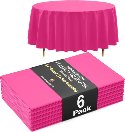 Vista 34 de Exquisite 66% Thicker Premium Aqua Round Tablecloth 0.5 Mil 6 Pack Plastic Table Cloth Disposable 84 Inch Round Plastic Tablecloth Won't Tear Easily