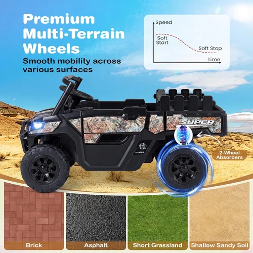 Vista 4 de Costzon Camión UTV de 24 V para niños con maletero y 2 motores de 100 W Camuflaje