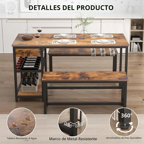 Vista 5 de Juego de mesa de comedor para 4-6 personas, mesa de comedor de cocina
