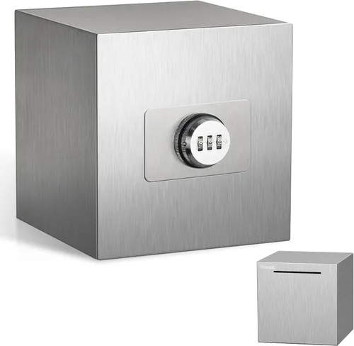 Vista 9 de hicocool alcancía para adultos con contraseña de acero inoxidable reutilizable, caja de dinero de metal con cerradura, caja de ahorro de dinero Negro