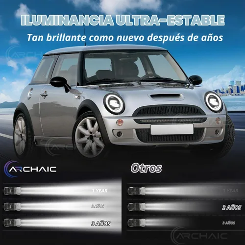 Vista 8 de Archaic Faros delanteros compatibles con Mini Coopers R50 R52 R53 2001-2007, luces delanteras W señales de giro secuenciales, animación DRL, par