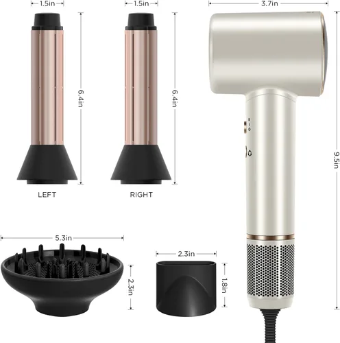Vista 8 de PARWIN PRO BEAUTY Secador de pelo Air-Sonic con difusor, pantalla LED HD y secador iónico de alta velocidad de 110.000 RPM, rizadores de envoltura