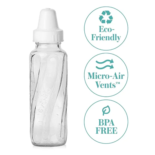 Vista 2 de Evenflo Feeding Classic 1018611 - Botellas de vidrio giratorias, 8 onzas (paquete de 6), transparentes