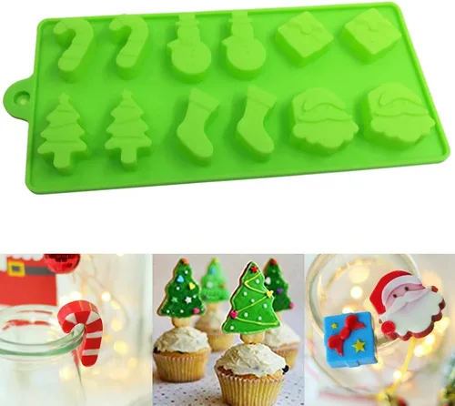 Vista 7 de YuCool Paquete de 3 moldes de silicona de Navidad para chocolate y caramelos, pequeños moldes de silicona para hornear – rojo, verde, rosa