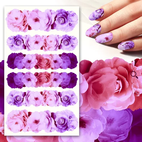 Vista 9 de Pegatinas para uñas (5 hojas) FLONZNAIL Cherry Sakura Real Photo Flowers Garden Vintage Style Ocho