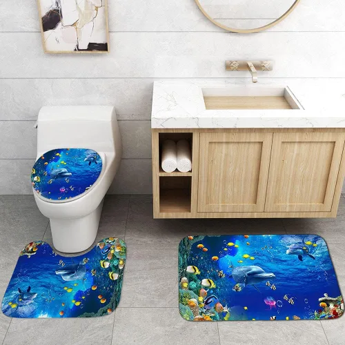Vista 5 de OLEBETY - Juego de 4 cortinas de ducha con diseño de delfín, medusas de peces tropicales, algas marinas, vida marina, animales marinos, decoración