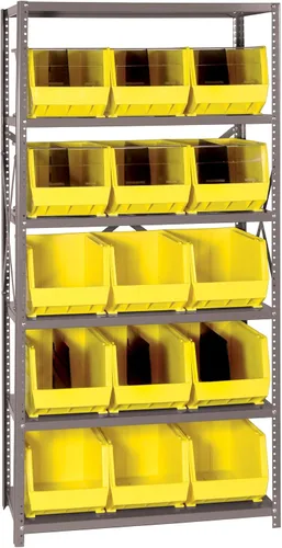 Vista 586 de Quantum QSBU-245BK Heavy Duty Shelving Unit with (7) Shelves and (24) QUS245 Black Bins for Garage Warehouse Storage Distribution 400 lb Load