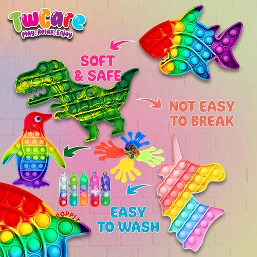 Vista 9 de Paquete de 120 juguetes fidget, set de regalos sensoriales pop para fiestas, regalos para niños, adultos, niños y niñas, rellenos para calcetines