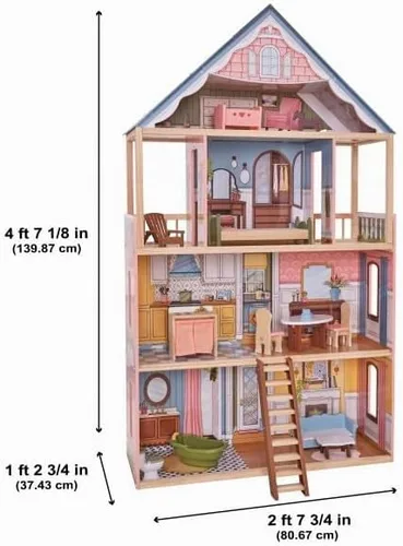 Vista 8 de KidKraft Charlotte Classic - Casa de muñecas de madera con 15 accesorios, para muñecas de 12 pulgadas