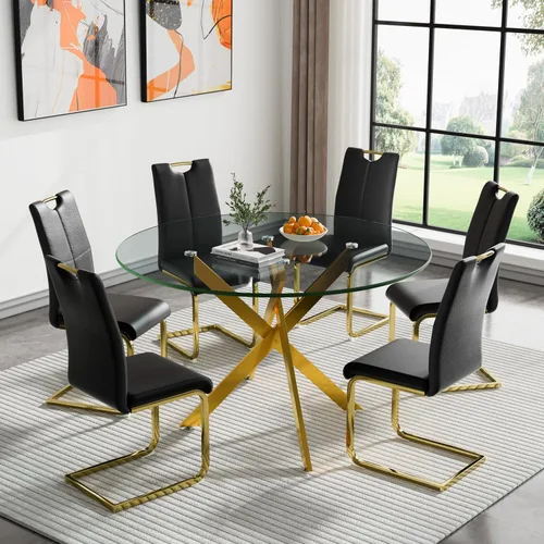 Vista 39 de HomVent Juego de mesa de comedor redonda de vidrio de 3 piezas, juego de mesa de cocina de vidrio redondo para 2 personas con 2 sillas de comedor
