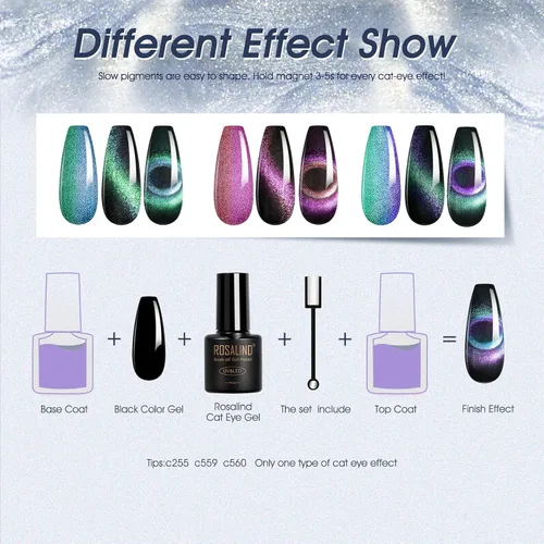 Vista 2 de ROSALIND Esmalte de uñas de gel de ojo de gato con imán, 12 piezas, esmalte de uñas de gel brillante holográfico púrpura azul rojo, esmalte de uñas