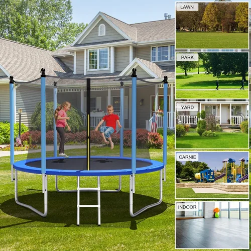 Vista 8 de Giantex Trampolín para niños y adultos, aprobado por ASTM 8, 10, 12, 14, 15, 16 pies, trampolín grande con escalera, tubos de acero de grosor