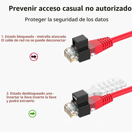 Vista 4 de 20 unidades de bloqueo de cable de red RJ45 con 1 llave, cable de red RJ45 con bloqueo, cable Ethernet con bloqueo, súper categoría 5 categoría 6