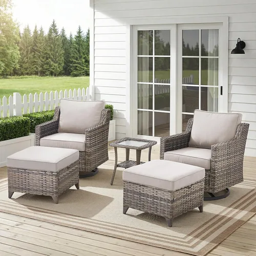 Vista 33 de Belord Sofá de patio exterior acolchado de 3 asientos de lujo de 6 pulgadas Cojín de mimbre marrón/beige de 6 pulgadas