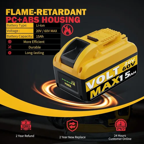Vista 5 de 2-Pack 20V/60V 15.0Ah Battery Compatible with DEWALT