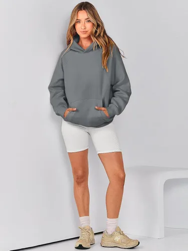 Vista 6 de Caracilia Sudaderas con capucha de gran tamaño para mujer, de forro polar, manga larga, con bolsillos, ropa de moda para otoño 2024