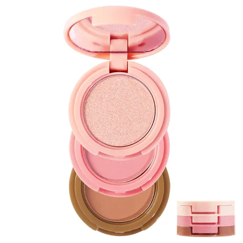 Vista 8 de Trío mezclable 3 en 1, paleta de maquillaje de contorno y rubor, bronceador crema, rubor en polvo suave y sedoso, polvo de maquillaje iluminador 01