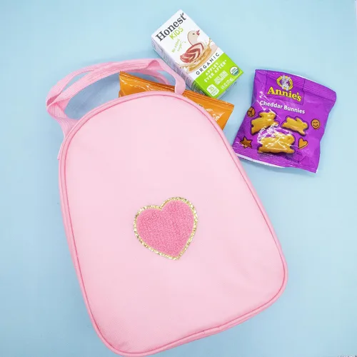 Vista 9 de Fablinks Preppy - Lonchera rosa para mujer, reutilizable, aislada, de nailon, para el trabajo, bonita lonchera compacta con parche de corazón
